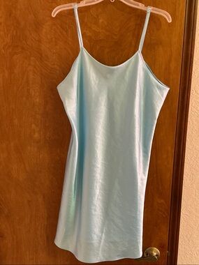 Light Blue Satin Slip Cami - Women's Silky Nightwear